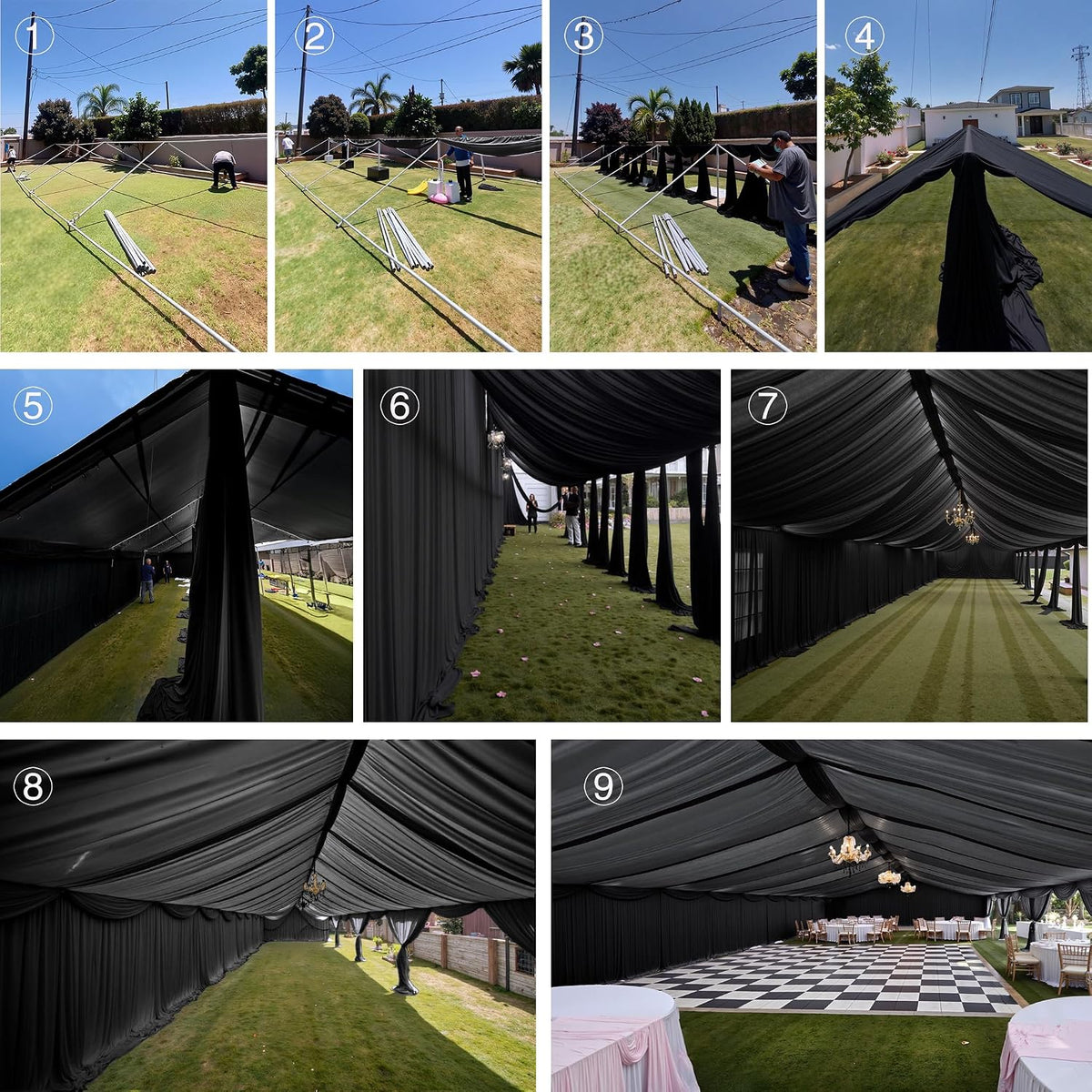 8 Panels 5ft(W) x 20ft(L) Black Ceiling Drapes for Halloween Parties