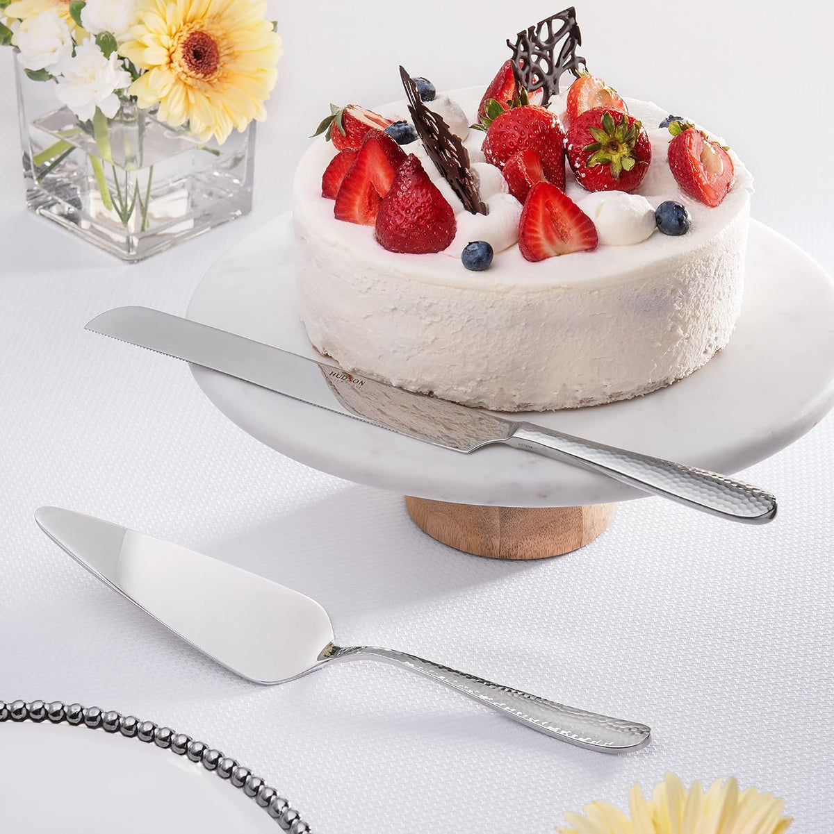 Hudson Essentials Bergamo Hammered 18/10 Stainless Steel Wedding Cake Knife &...