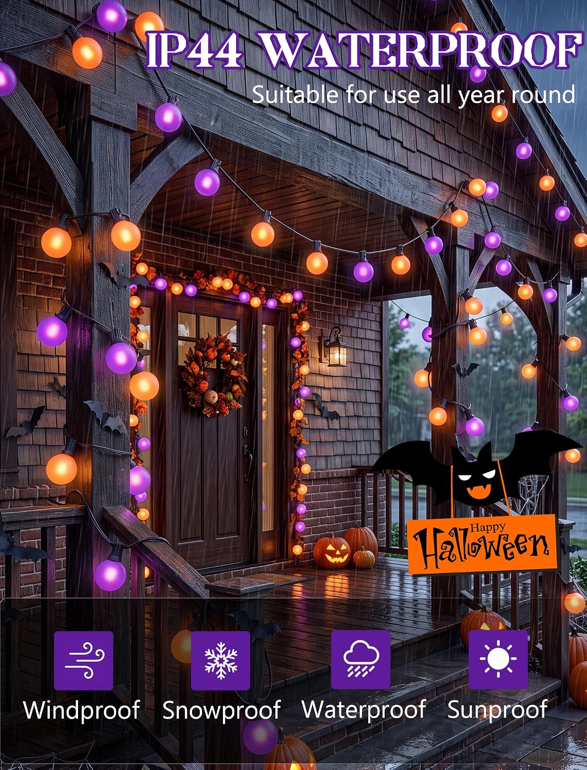 50FT G40 Halloween Orange and Purple Globe String Lights Outdoor Waterproof
