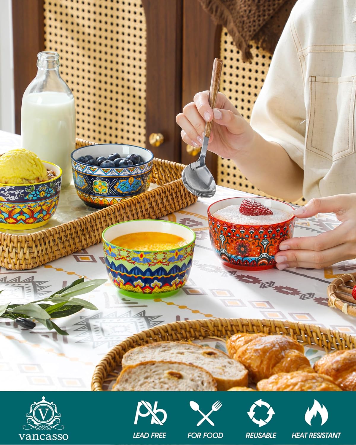 vancasso Ramekins 8 oz Oven Safe, Bohemian Style Creme Brulee Ramekin Set of ...