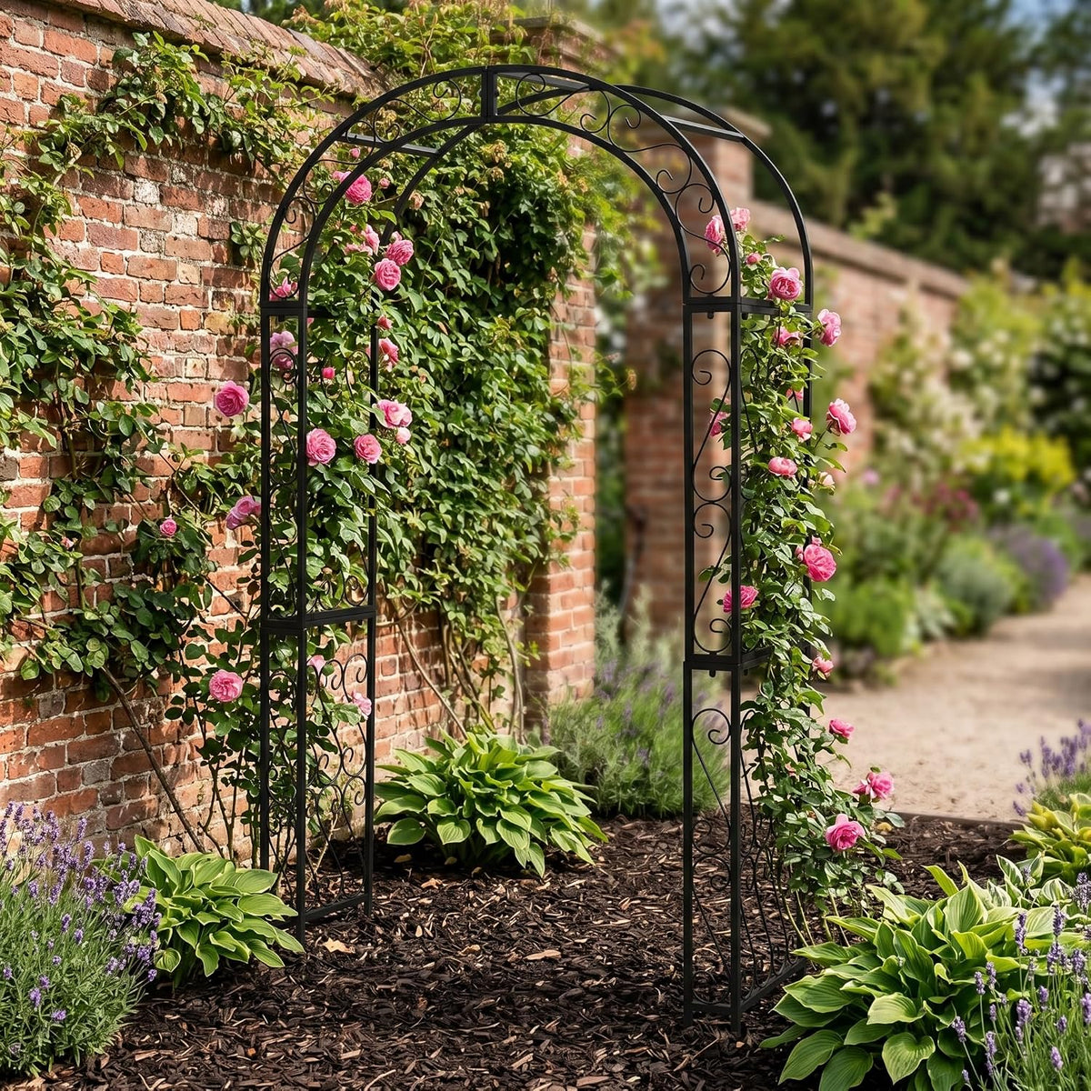 SCENDOR European-Style Black Iron Garden Arbor for Climbing Plant & Wedding