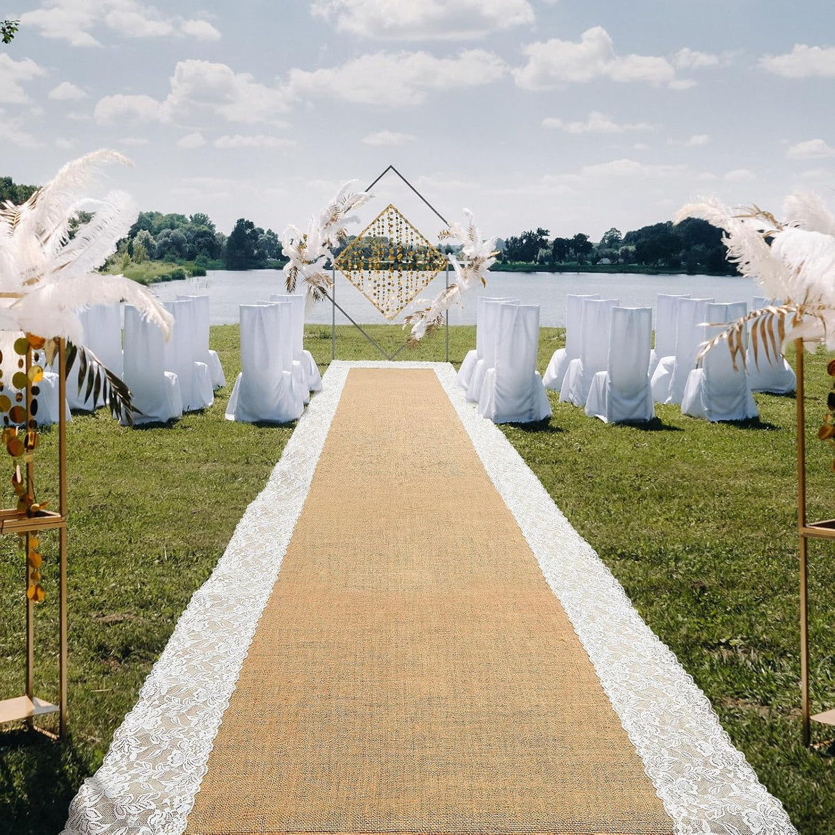 Preboun 3ft X 20 ft Aisle Runner for Wedding Ceremony, Burlap Lace Style