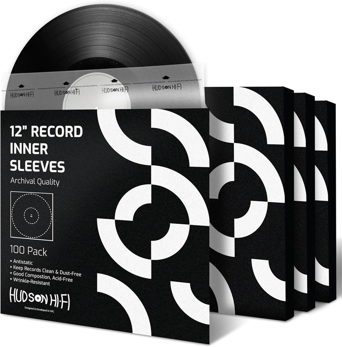 Hudson Hi-Fi Anti-Static Vinyl Record Sleeves - Durable Clear Disc Sleeves- P...