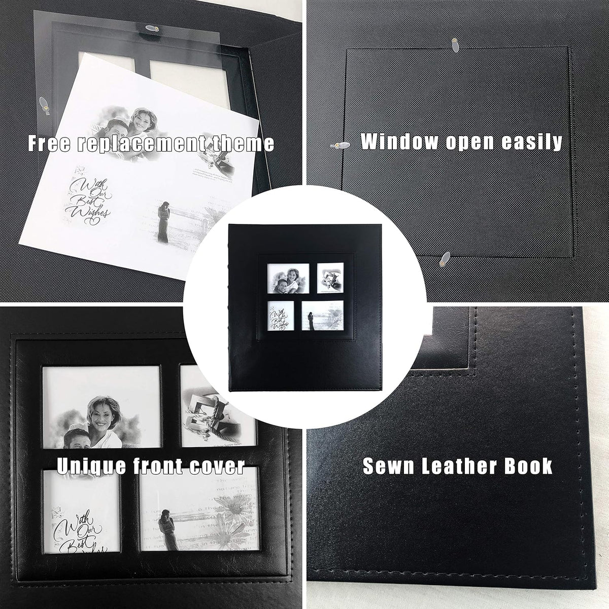 RECUTMS Photo Album Self Adhesive Magnetic Leather Scrapbook 60 Pages Black