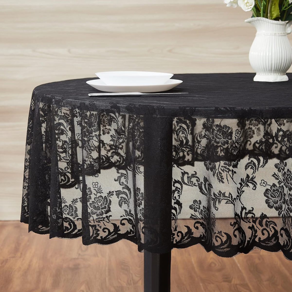 LinenZone 120 Inch Vintage Black Round Tablecloth. (Mia 120 Round, Black)