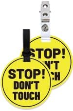 PLIGREAT 2 Pack Yellow Stop Don't Touch Baby Car Seat Sign for Newborn Babys Girl Boy No Touching Kissing Baby Reminder Signage for Babys Carrier Car Seat Stroller Tag with Hanging Straps and Clip