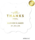 Andaz Press Personalized Fancy Frame Square Wedding Gift Tags, Metallic Gold Ink, with Thanks from, 24-Pack, Custom Made Any Name