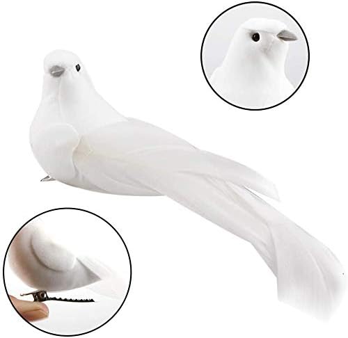 UWIOFF Artificial Birds, 12 Pcs Artificial White Doves Simulation Foam White Feathered Artificial Birds Doves Clip On Ornament for Christmas Tree Decorations, Wedding, Wreaths & Crafts
