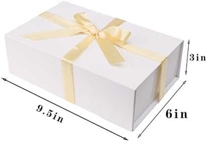 UoeRing 1 Pcs White Gift Box 9.5x6x3 Inch with Magnetic Lid | Collapsible Luxury Present Box,for Birthday,Christmas Holiday Gift Includes Card,Ribbon