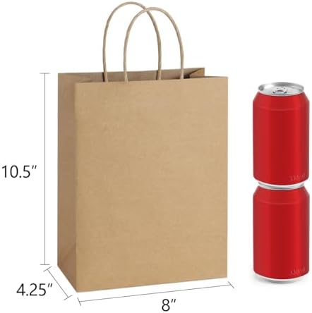 BagDream Gift Bags 8x4.25x10.5 100Pcs Brown Paper Gift Bags with Handles Bulk for Wedding, Party Favor, Grocery, Shopping, Retail, Merchandise Medium Kraft Paper Sacks