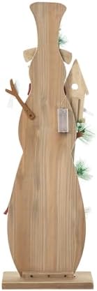 glitzhome 36"h lighted wooden snowman porch decor with, side view