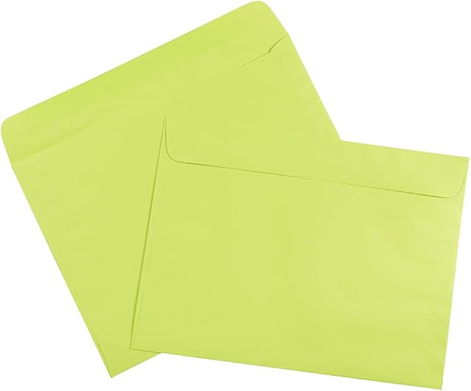 JAM PAPER 9 x 12 Booklet Colored Envelopes - Ultra Lime Green - Bulk 500/Box