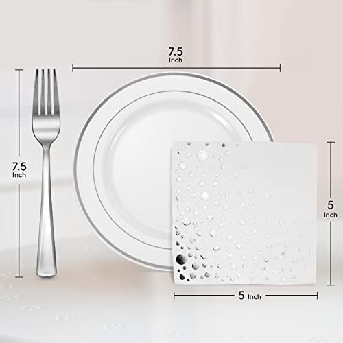 silver dessert plates set, 100 wedding plates, forks shown in use