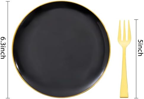 festiva 400pcs black gold dessert plates 6.3" with shown in use
