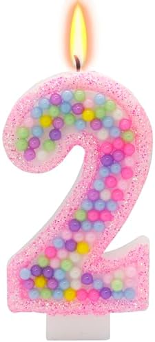 Pink Birthday Candles Number 2 Candle - Colorful Macaron Design,2rd Birthday Decorations for Girl,Two Sweet Theme Birthday Party Supplies