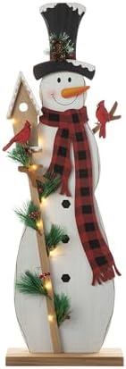 glitzhome 36"h lighted wooden snowman porch decor with shown in use