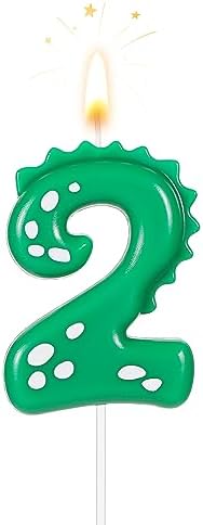 Birthday Number Candles, 2.8 Inch Dinosaur Candle Birthday Cake Candles Dinosaur Birthday Candle for Cake Dinosaur Candle Theme Party Decoration(Number 2)