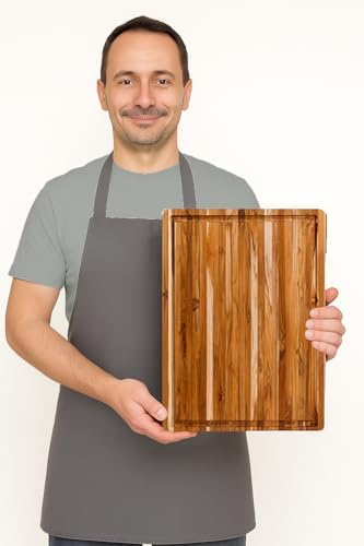 teakhaus edge-grain teak wood cutting board with juice, main product view