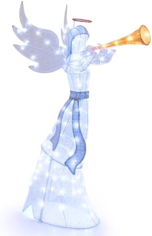 tangkula 5 ft christmas lighted angel with trumpet, view 9