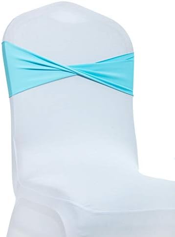VDS Pack of 200 PCS | Aqua Blue| Spandex Chair Sashes Bows Without Buckle | Stretch Elastic Banquet Universal Folding Chair Band Tie with for Wedding Party Conference Celebration Event Decoration