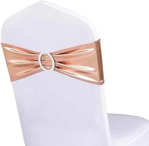 Spandex Rose Gold Chair Sashes Bows 100 Pack Pink Gold Chair Bands with Buckle for Wedding Birthday Party Bridal Shower Anniversary Engagement Events Decorations