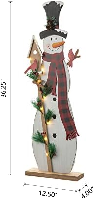 glitzhome 36"h lighted wooden snowman porch decor with showing dimensions