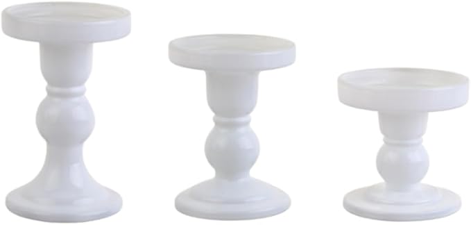 3-Piece Set of White Glass Candlestick, Crystal Candlestick Holder Holder and Conical Candle, Christmas Candle Holder Decoration, Family Living Room Wedding Candle Holder (white1set)