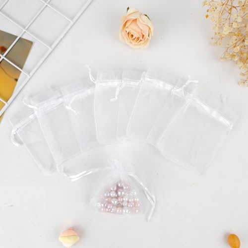 Organza Bags, White Organza Bags, 50Pcs, Sheer Organzas Bag 3 x 4 inch, Jewelry Gift Bags, Party Favor Bags with Drawstring, Mesh Gift Pouches Mini Candy Pouch for Wedding Christmas Party