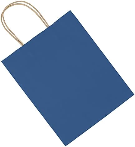 bagmad 100 Pack 8x4.75x10 Inch Medium Blue Gift Paper Bags with Handles Bulk, Kraft Bags, Craft Grocery Shopping Retail Party Favors Wedding Business Sacks (Blue, 100pcs)