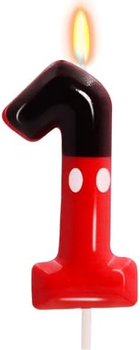 1st Black Red Birthday Candles for Boys Girls, Red Mouse Cake Topper Cupcake Decor, Cartoon Themed Birthday Party Decorations Supplies (Number 1)