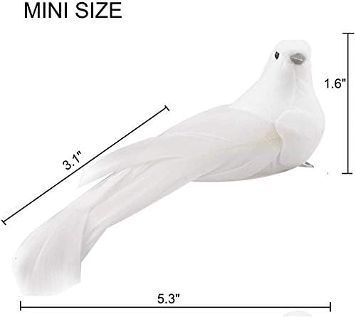 UWIOFF Artificial Birds, 12 Pcs Artificial White Doves Simulation Foam White Feathered Artificial Birds Doves Clip On Ornament for Christmas Tree Decorations, Wedding, Wreaths & Crafts