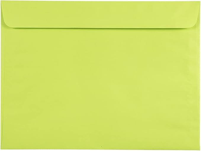 JAM PAPER 9 x 12 Booklet Colored Envelopes - Ultra Lime Green - Bulk 500/Box