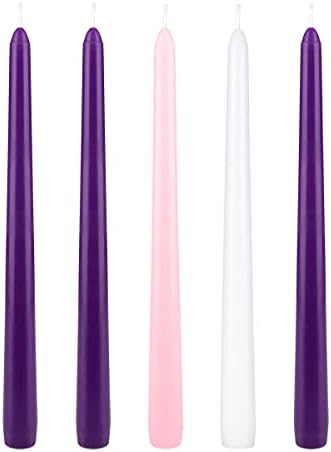 Mega Candles 5 pcs Unscented Christmas Advent Candles Set, Hand Poured Premium Wax Taper Candle 10 Inch x 7/8 Inch, Holidays, Occasions, Events, Festivitiess, Devotional, Church, Wreath, Party, Gifts