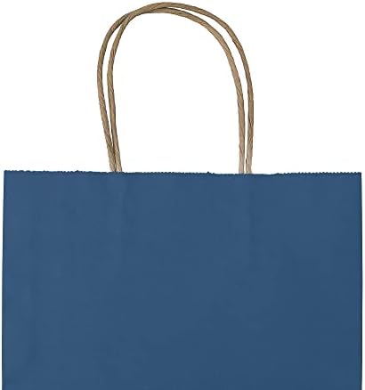 bagmad 100 Pack 8x4.75x10 Inch Medium Blue Gift Paper Bags with Handles Bulk, Kraft Bags, Craft Grocery Shopping Retail Party Favors Wedding Business Sacks (Blue, 100pcs)