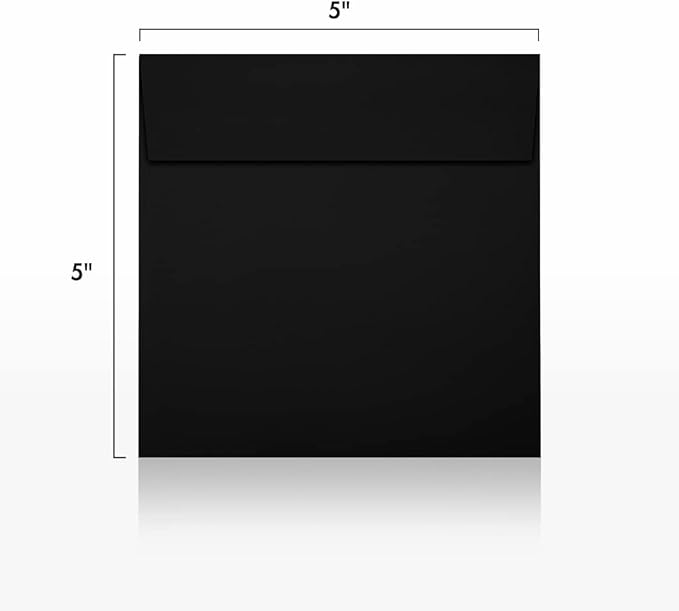 LUXPaper Square Invitation Envelopes | Peel & Press | 5" x 5" | Midnight Black | 80lb. Text | 50 Qty