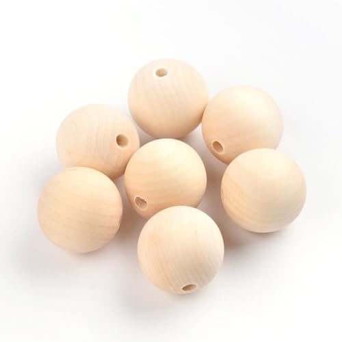 ornazy 100pcs natural wood balls with big hole, front angle view