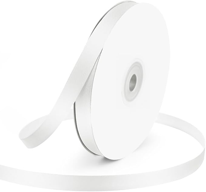 KMER LIFE 3/8" Wide x 50 Yards White Single Faced Polyester Satin Ribbon - Perfect for Wedding Decor, Wreaths, Crafts, Gift Wrapping & Other Projects