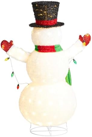 glitzhome 4ft lighted pop-up christmas snowman, large pre-lit, close-up detail
