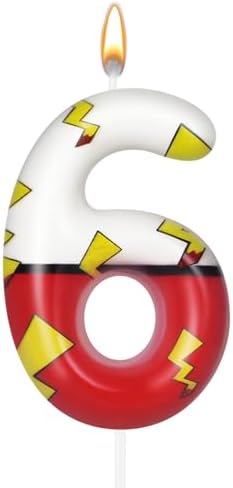 Cartoon Red White Number Candle, Number 6 Birthday Candles, Anime Numeral Cake Topper for Boy Party Decorations,Theme Party Favors