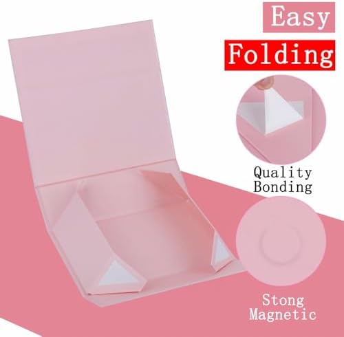 UoeRing 1 Pcs Pink Gift Box 9.5x6x3 Inch with Magnetic Lid | Collapsible Luxury Present Box,for Birthday,Christmas Holiday Gift Includes Card,Ribbon,Tissue Paper & Shredded Filler
