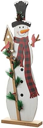 glitzhome 36"h lighted wooden snowman porch decor with, close-up detail