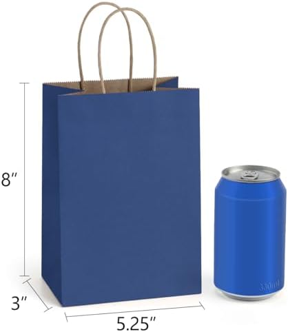 BagDream Kraft Paper Bags 100Pcs 5.25x3x8 Inches Small Paper Gift Bags with Handles Wedding Party Favor Bags Shopping Retail Merchandise Bags Navy Blue Gift Bags Paper Sacks Bulk