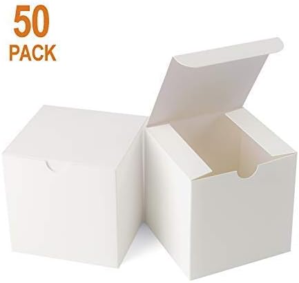 GEFTOL Small White Gift Box - 50 Pack, 4x4x4 inches, Fold & Assemble Paper Box for Bridesmaids, Proposals, Birthdays, Christmas (White)