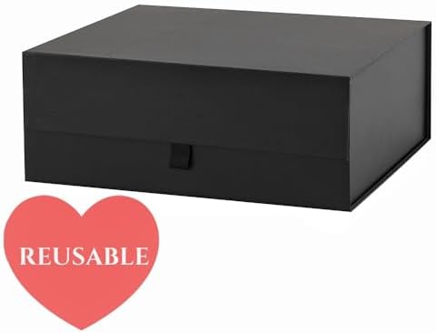 Black Gift Box Large 13.5x11.8x4.7 Inches, Black Gift Boxes for Presents with Magnetic Closure Lid, Luxury Gift Box Rectangle Collapsible Boxes for Gift Packaging