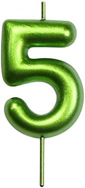 DERVENTA Green Number 5 Candle 2.36 Inch Party Cake Decoration | Made of premium wax smoke-free & anti-deformation ideal cake topper for birthdays anniversaries & brunch desserts