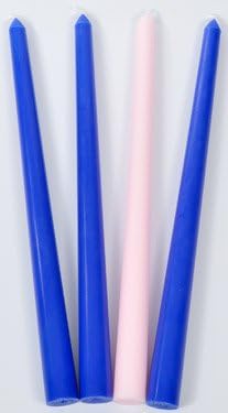 Blue Advent Candle Set - Made in The U.S.A. - 10 Inch Wax Taper Candles - 3 Blue Candles & 1 Pink Candle