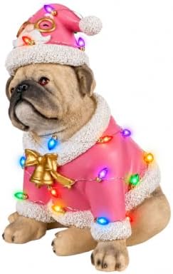 lighted christmas bulldog statue, pink outfit, package contents