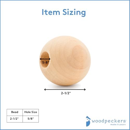 woodpeckers large wooden beads for crafts - 64mm shown in use