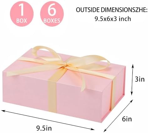 UoeRing 1 Pcs Pink Gift Box 9.5x6x3 Inch with Magnetic Lid | Collapsible Luxury Present Box,for Birthday,Christmas Holiday Gift Includes Card,Ribbon,Tissue Paper & Shredded Filler