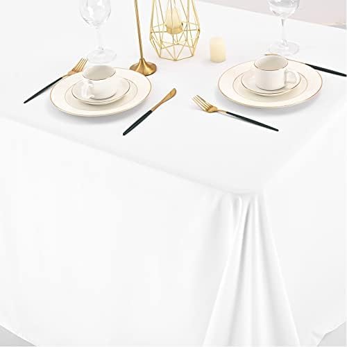 10 Pack Polyester Tablecloths, White 90 x 132 Inch Polyester Table Cloth for 8 Foot Rectangle Tables, Stain and Wrinkle Resistant Washable Fabric Table Cover for Wedding Banquet Restaurant Party